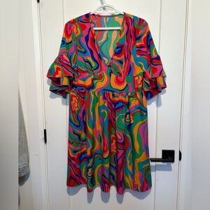 SHEIN Multicolor Abstract Long Sleeve Dress